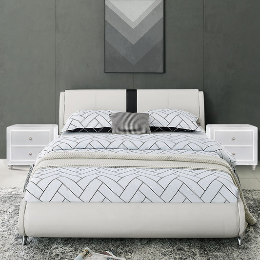 White Platform Queen Bedroom Set With Two Nightstands