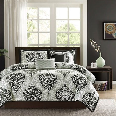 5-Piece Black White Damask Comforter Set