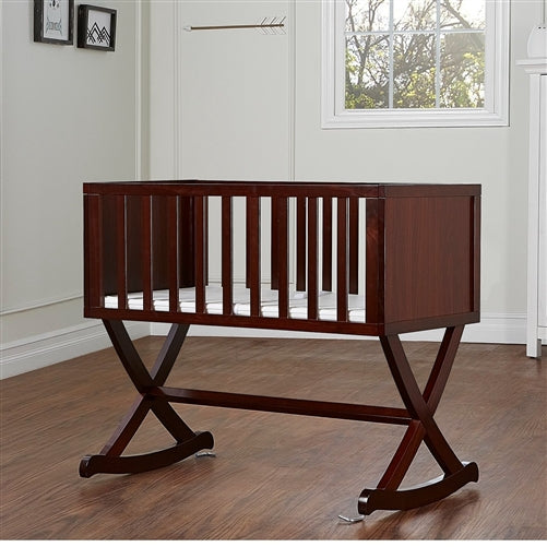 Solid Wood Rocking Baby Glider Cradle with Crib Mattress in Cherry Finish
