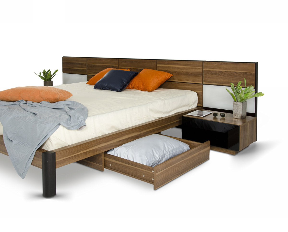 35" Veneer And MDF King Bed With Nightstands