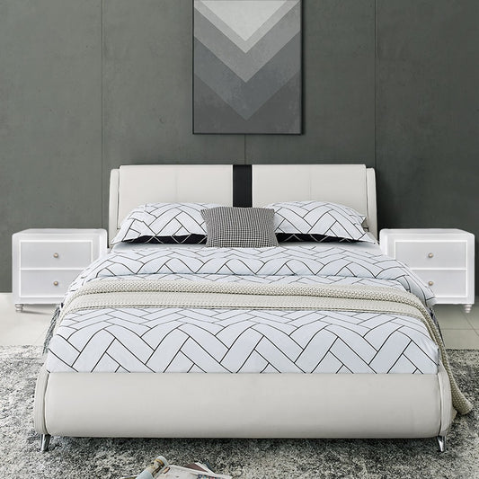 White Platform Queen Bed With Two Nightstands