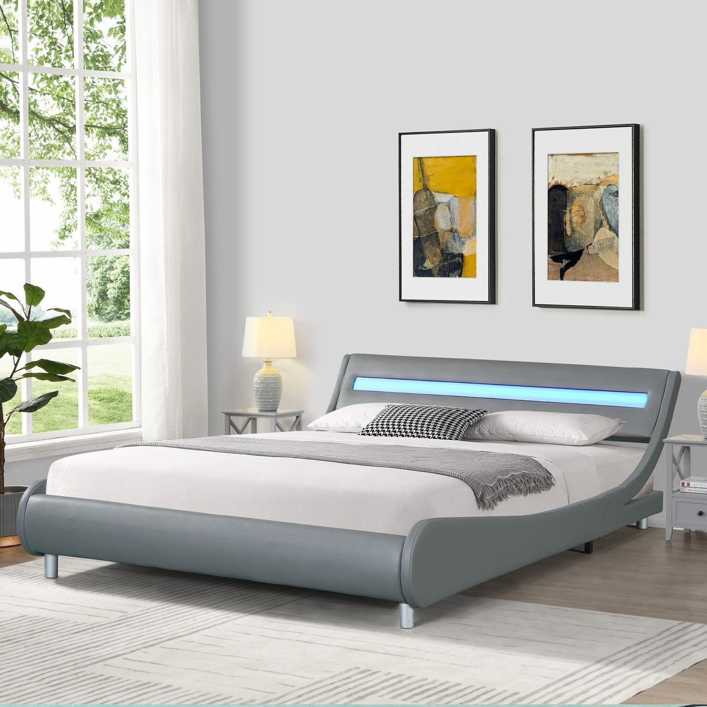 Curve Design Platform Bed With Led Lighting