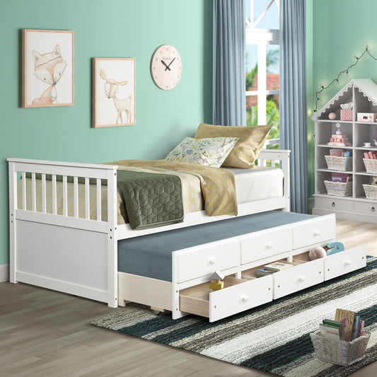 Captain's Daybed -With Trundle Bed and 3 Storage Drawers