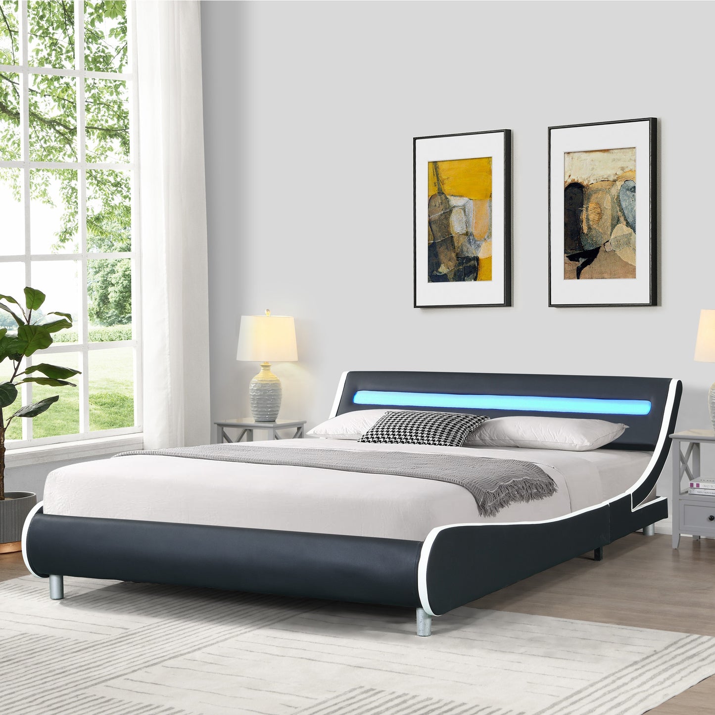 Curve Design Platform Bed With Led Lighting