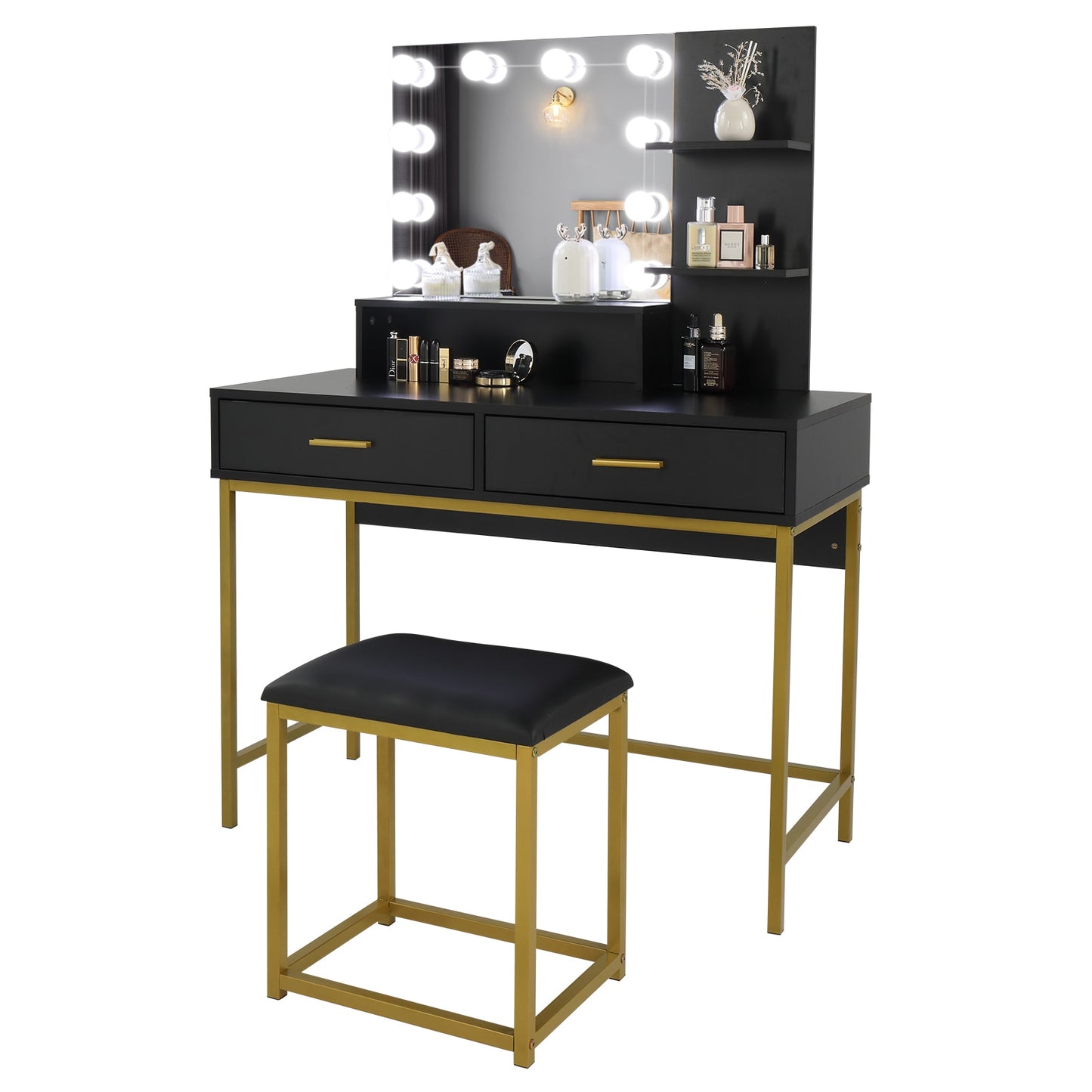 Glimmer Vanity™️- Large Vanity With Stool & Led Bulbs