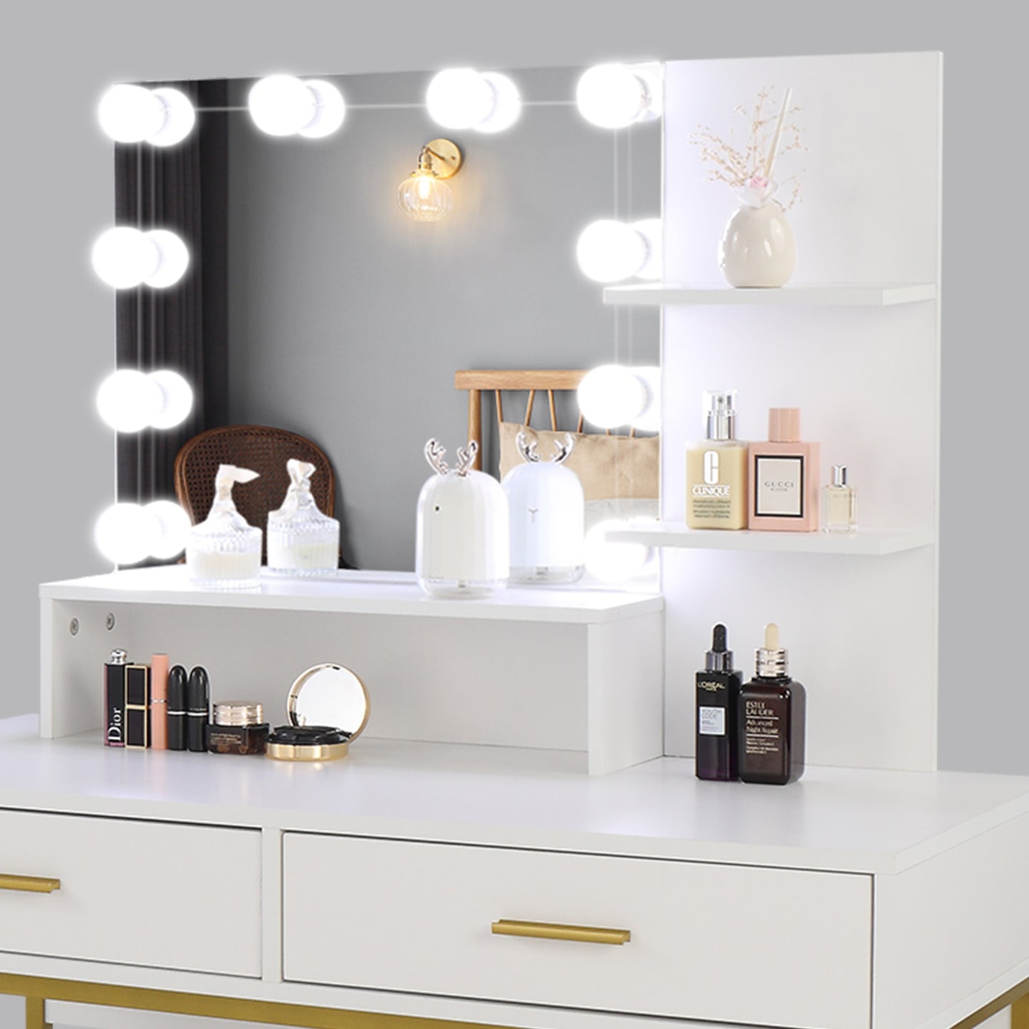 Glimmer Vanity™️- Large Vanity With Stool & Led Bulbs