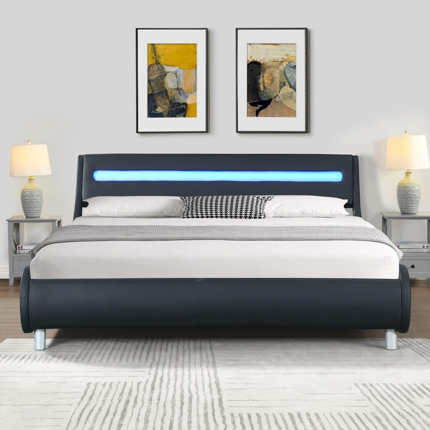 Curve Design Platform Bed With Led Lighting