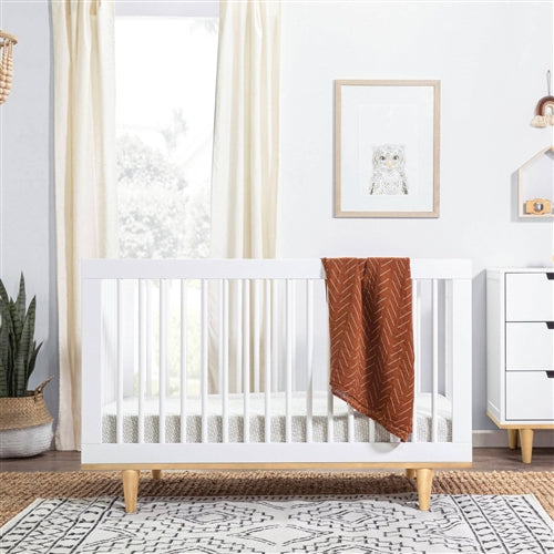 Modern Classic Solid Wooden Crib in White with Natural Wood Legs