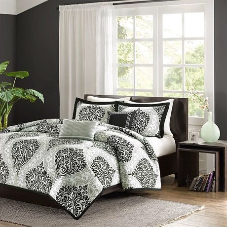 5-Piece Black White Damask Comforter Set