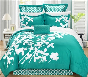 Turquoise 7-Piece Floral Bed in a Bag Comforter Set