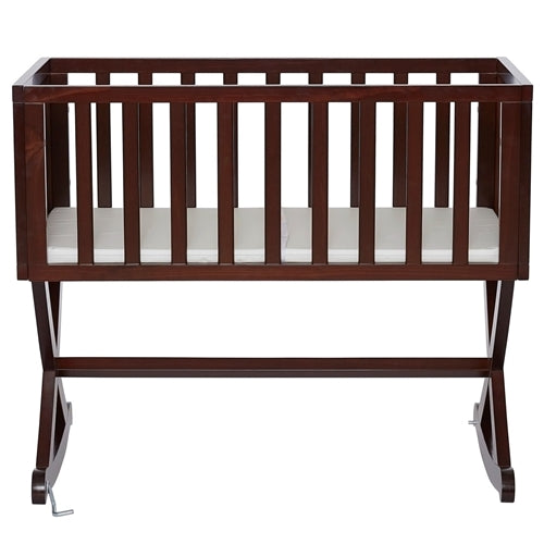 Solid Wood Rocking Baby Glider Cradle with Crib Mattress in Cherry Finish