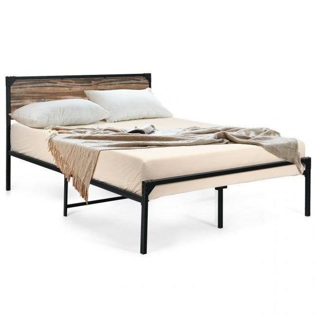 Rustic Farm Home Metal Wood Platform Bed Frame in Full Size