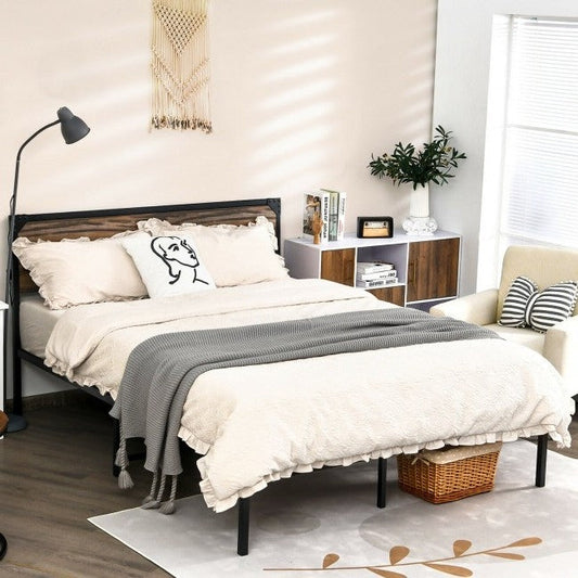 Rustic Farm Home Metal Wood Platform Bed Frame in Full Size