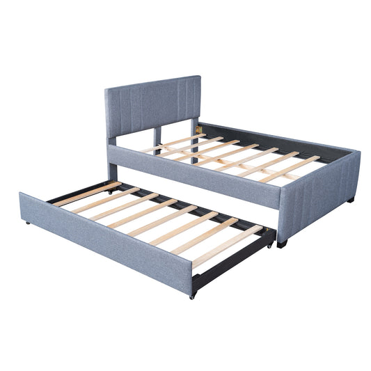 Bed Treasures™️ -Upholstered Platform Bed with Trundle