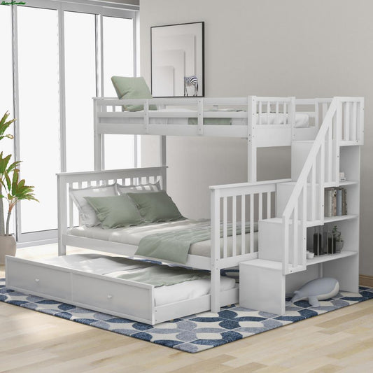 Twin-Over-Full Bunk Bed With Twin Size Trundle & Storage