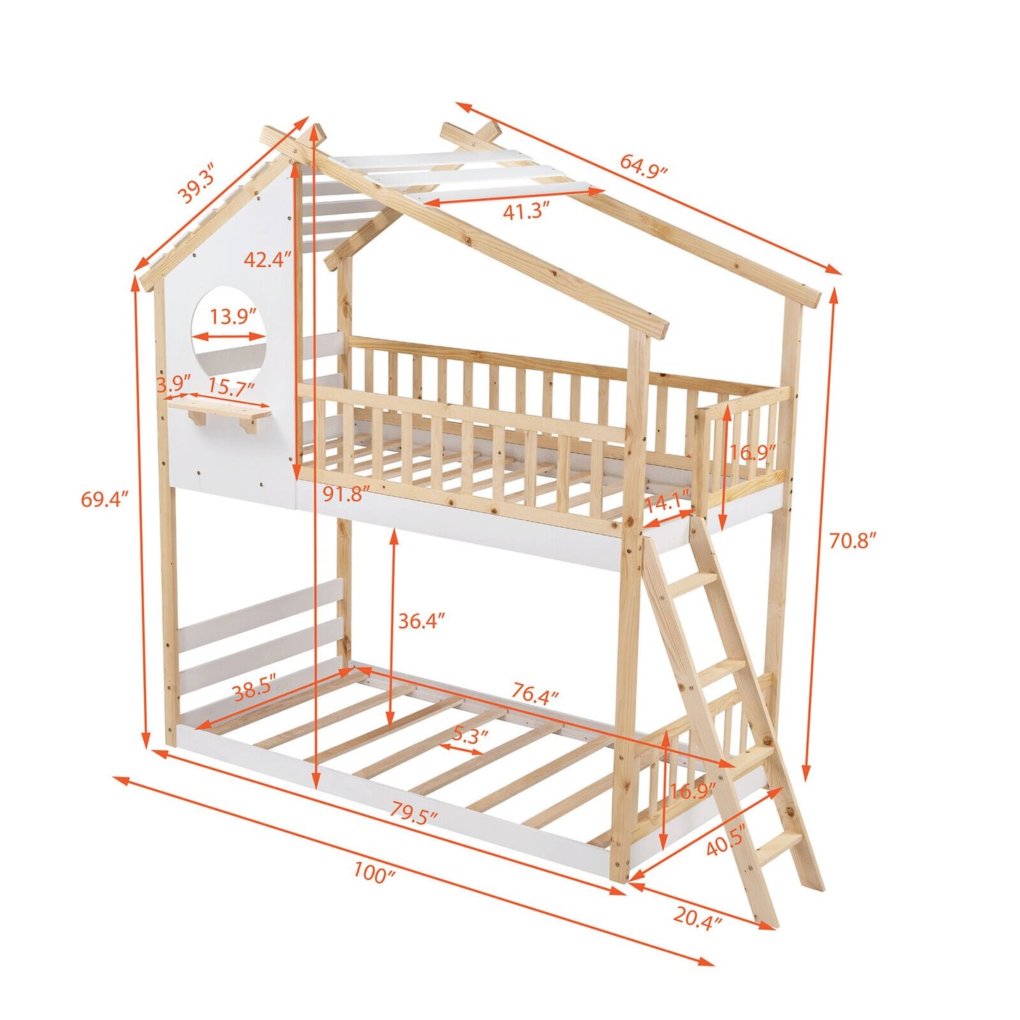 Solid Pine Wood Twin Bunk Bed