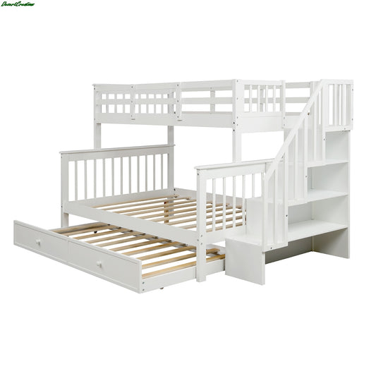 Twin-Over-Full Bunk Bed With Twin Size Trundle & Storage