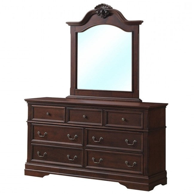 Traditional 7 Drawer Dark Brown Dresser with Mirror Storage Set ...