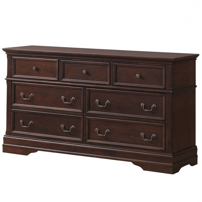 Traditional 7 Drawer Dark Brown Dresser with Mirror Storage Set