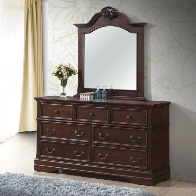 Traditional 7 Drawer Dark Brown Dresser with Mirror Storage Set