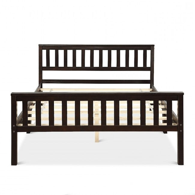 Modern Espresso Solid Pine Wooden Platform Bed Frame -  Full Size