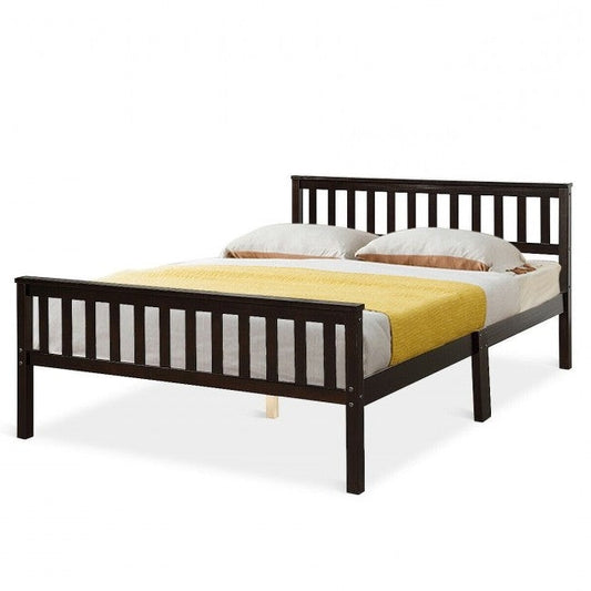 Modern Espresso Solid Pine Wooden Platform Bed Frame -  Full Size