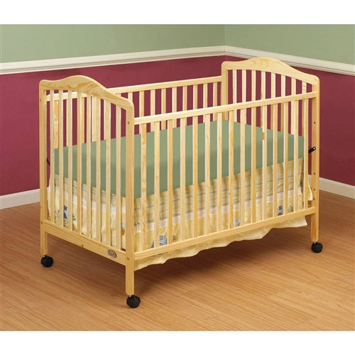 Farmhouse Natural Wood Convertible Crib Toddler Bed with Locking Caster Wheels