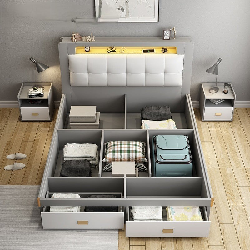 Multifunctional Modern Bed With Storage & LED