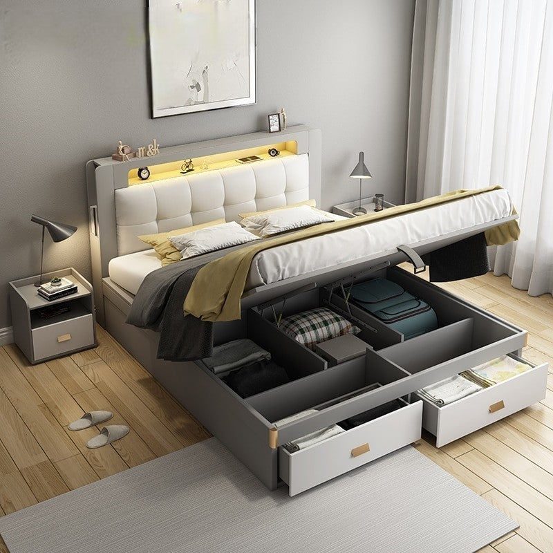 Multifunctional Modern Bed With Storage & LED