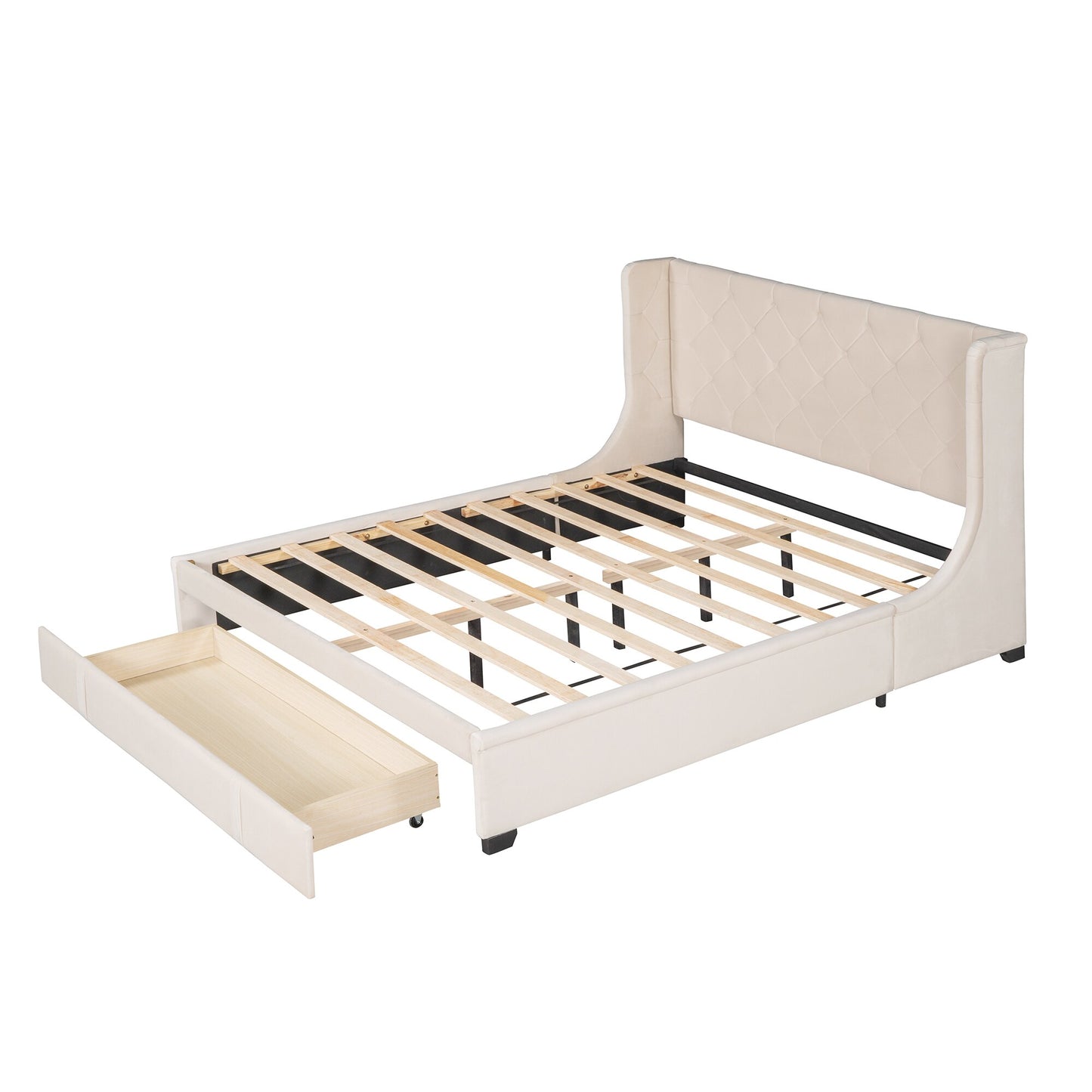 Velvet Upholstered Platform Bed With Storage