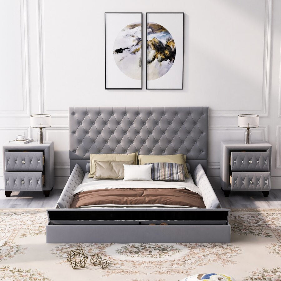 Upholstered Low Profile Platform Bedroom Set