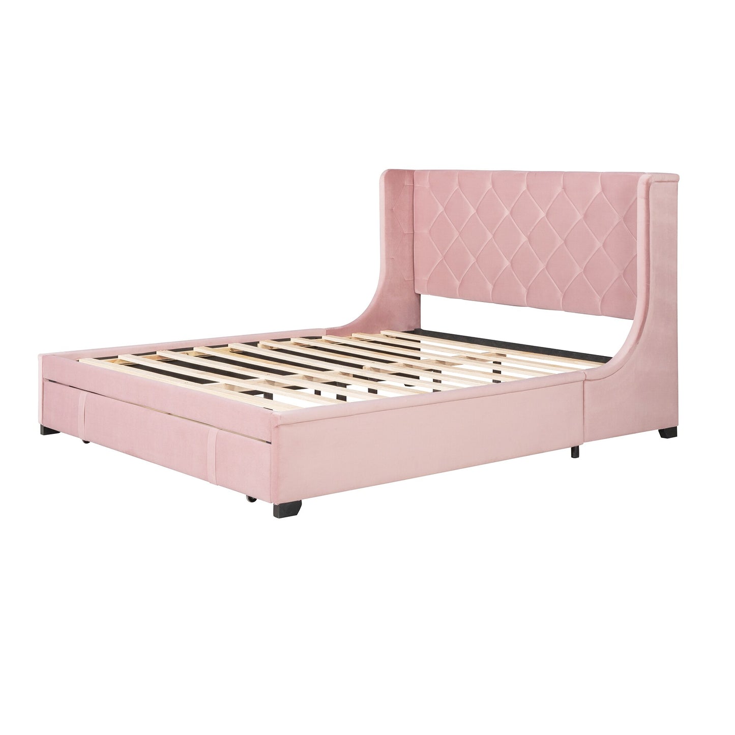 Velvet Upholstered Platform Bed With Storage