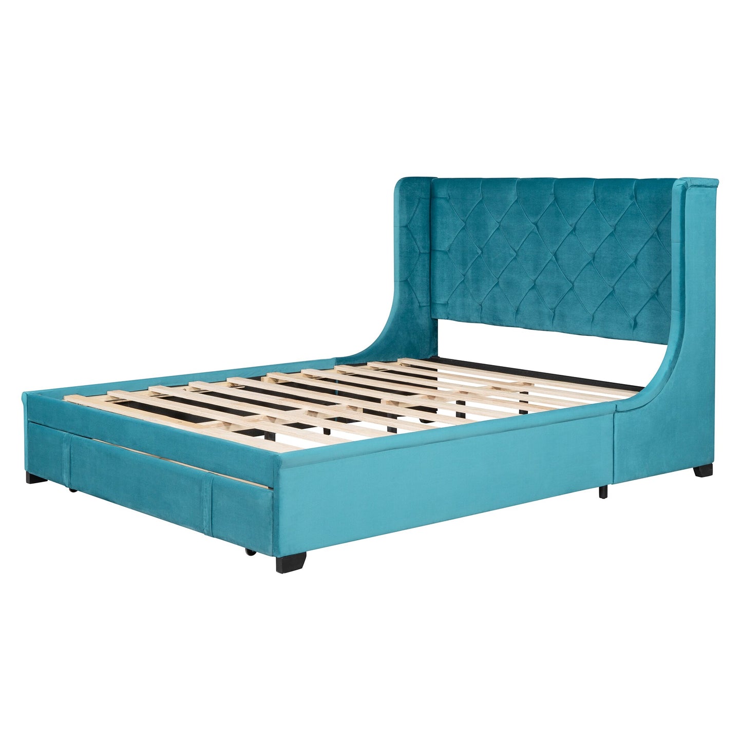 Velvet Upholstered Platform Bed With Storage