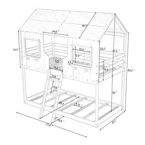 Modern Wooden Bunk Bed With Guardrail & Ladder