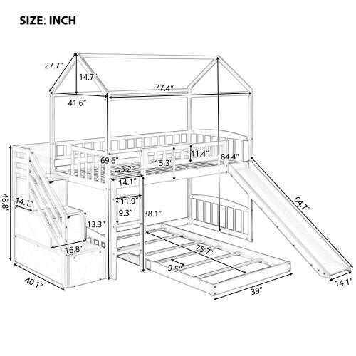 Twin House Shaped Bed With Slide