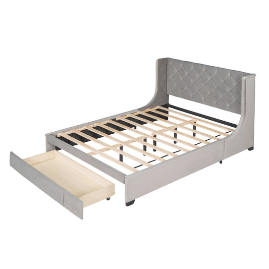 Velvet Upholstered Platform Bed With Storage