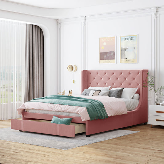 Velvet Upholstered Platform Bed With Storage