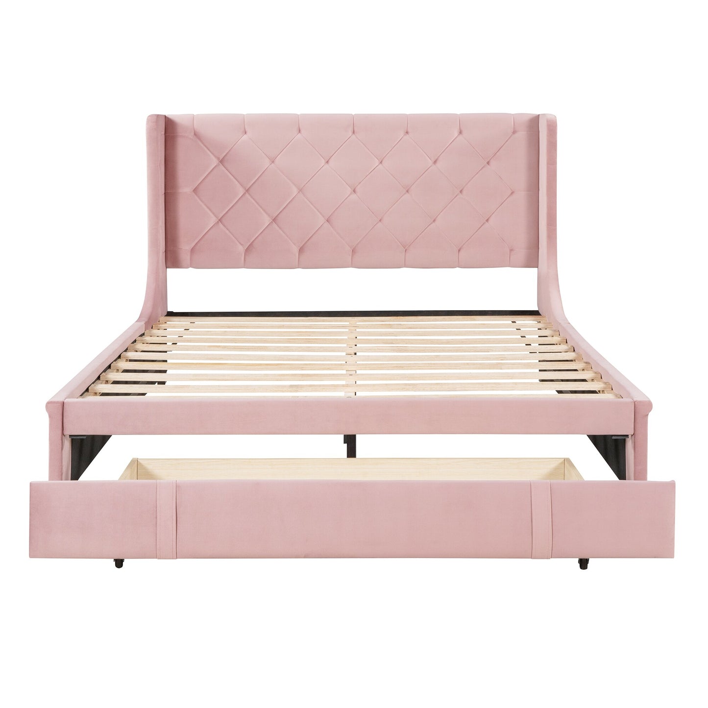 Velvet Upholstered Platform Bed With Storage