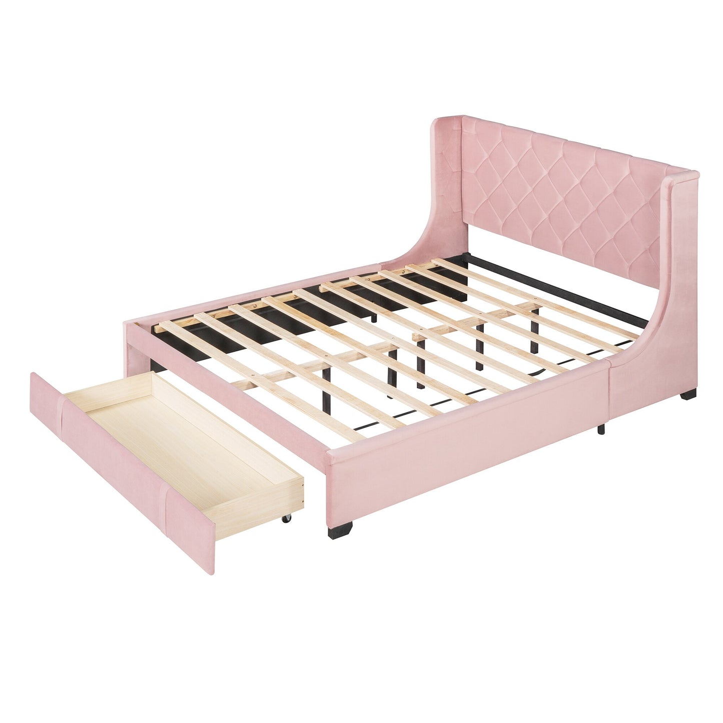 Velvet Upholstered Platform Bed With Storage