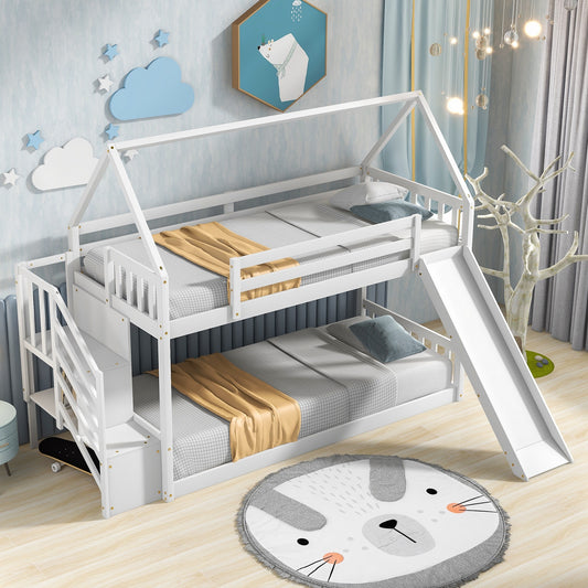 Ultra Stylish Twin Bunk Bed With Ladder & Slide