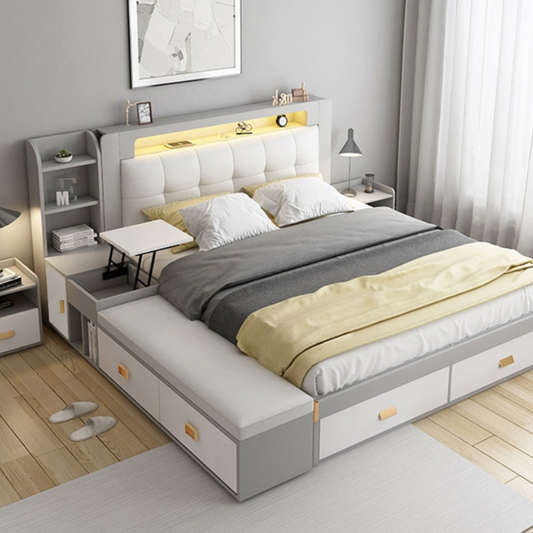 Multifunctional Modern Bed With Storage & LED