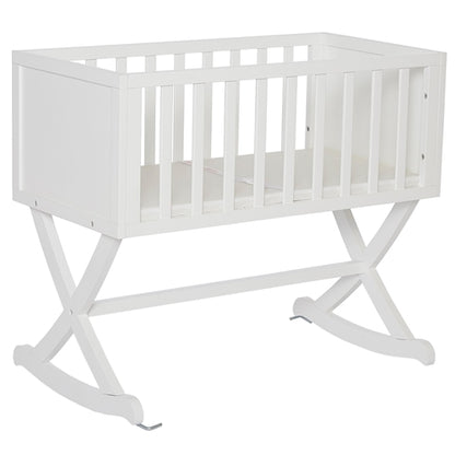 Solid Wood Rocking Baby Glider Cradle with Crib Mattress in Cherry Finish